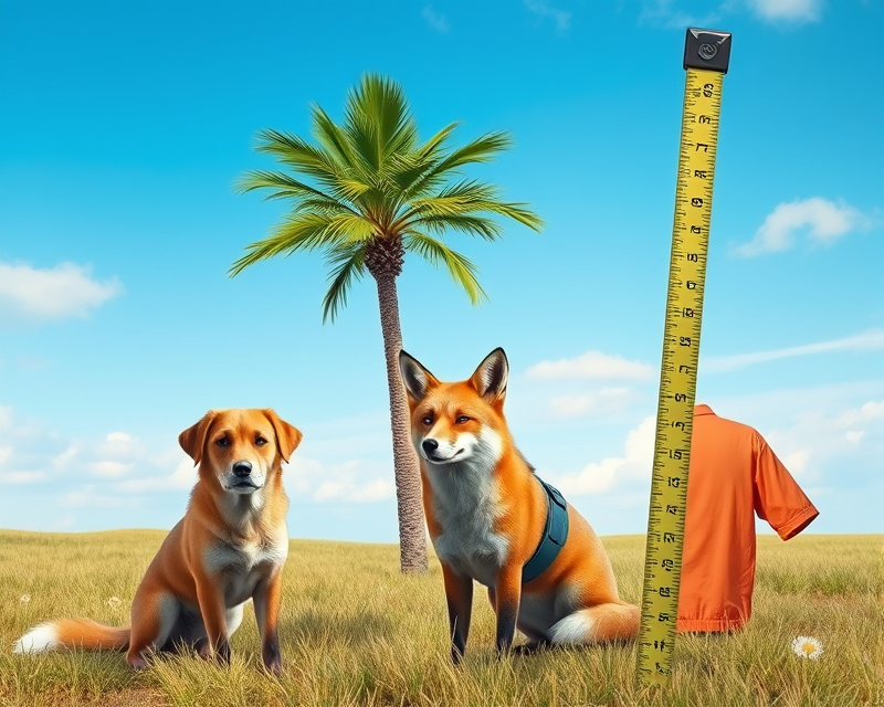 palm tree, dog, fox, shirt, tape measure